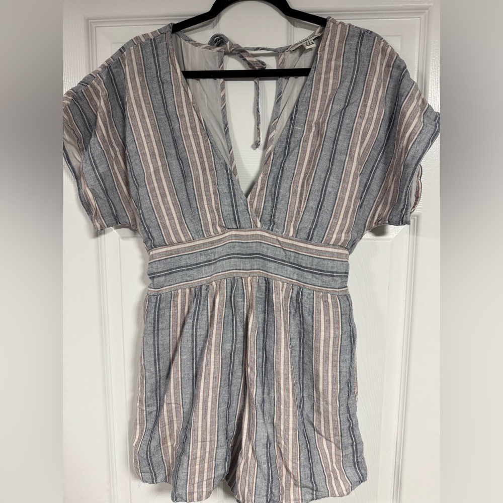 American Eagle Cotton Striped V-Neck Romper